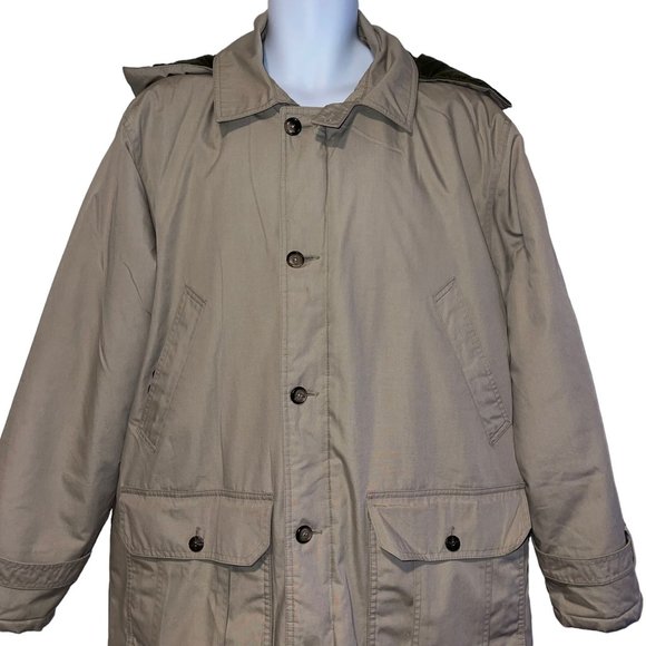Vintage Field and Stream Khaki Coat Mens L Lined Insulated Pockets Hoodie Hooded - Picture 2 of 11
